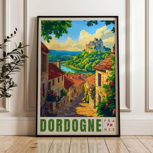Dordogne Travel Print - France Wall Art Framed Poster, Vézère Illustration Artwork, Home & Office decor, Castelnaud la Chapelle Gift idea