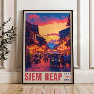Krong Siem Reap Travel Poster - Cambodia Wall Art Print, Illustration Artwork, Khmer Home & Office decor, South East Asia Gift idea, Angkor