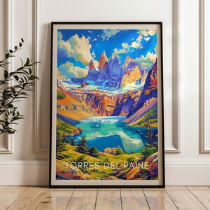 Poster di viaggio Torres del Paine, stampa artistica da parete Cile, poster illustrativo, arredamento per la casa e l'ufficio, idea regalo, stampa di viaggio, stampa del Sud America