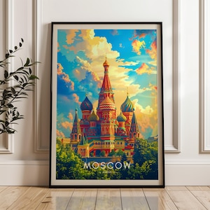 Moscow Travel Poster - Russia Wall Art Print, Illustration Poster, Artwork, Home & Office decor, Gift idea, Travel print, St Basil&#39;s print