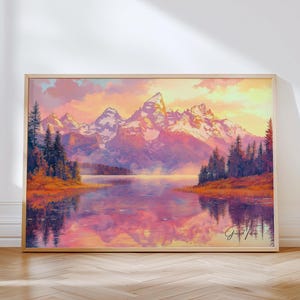 Grand Teton Horizontale Reise Druck - Wyoming Wand Kunst gerahmtes Poster, Illustration Kunstwerk, Haus & Büro Dekor, US Nationalpark Geschenkidee