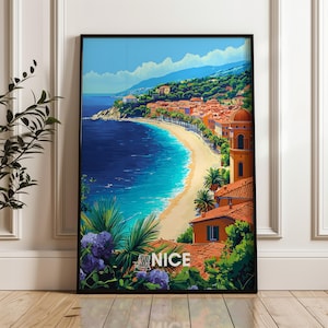 Nice France Travel Poster: French Riviera Coastal Art