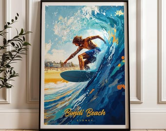 Bondi Beach Surfing Print: Australia Travel Poster