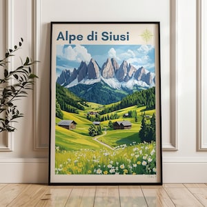 Alpe di Siusi Travel Poster - Italy Wall Art Print, Illustration Poster, Artwork, Home & Office decor, Gift idea, Dolomites Travel print