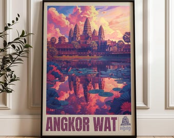 Angkor Wat Poster: Cambodia Travel Illustration Art Print