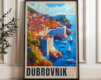 Dubrovnik Croatia Travel Poster: European Wall Art Print