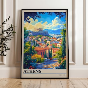 Athens Travel Poster - Stampa artistica da parete Grecia, poster illustrativo, arredamento per la casa e l'ufficio, idea regalo, stampa del viaggio del Partenone, stampa dell'Acropoli