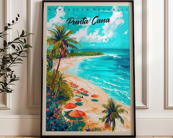 Póster de Punta Cana: Lámina artística de viajes por el Caribe y la República Dominicana