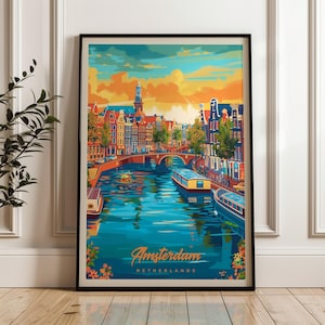 Amsterdam Travel Poster - Netherlands Wall Art Print, Illustration Poster, Artwork, Home & Office decor, Gift idea, Europe Travel print