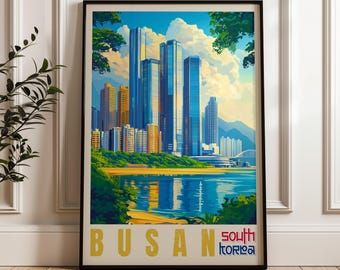 Busan South Korea Travel Poster: Asia Cityscape Wall Art