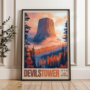 Devils Tower Art Print: Scenic Wyoming Travel Poster