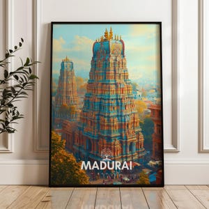Madurai Temple Print: Colorful India Travel Poster, Dravidian Architecture