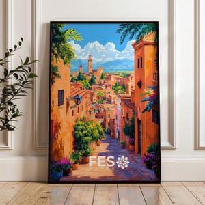 Stampa di viaggio di Fes - Poster da parete del Marocco, Illustrazione del Maghreb arabo, Decorazione per la casa e l'ufficio del Nord Africa, Idea regalo di Fez, Medina