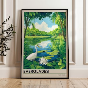 Poster di viaggio Everglades - Stampa artistica da parete della Florida, illustrazione di zone umide, arredamento per la casa e l'ufficio, idea regalo, stampa di viaggio negli Stati Uniti