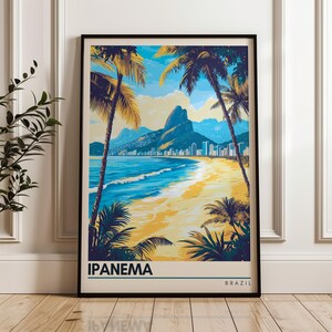 Póster de viaje de Ipanema: impresión de arte mural de Brasil, póster de ilustración, decoración del hogar y la oficina, idea de regalo, impresión de viaje, impresión de Río de Janeiro