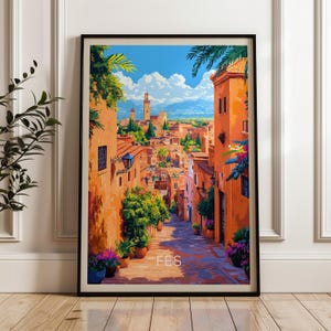 Stampa di viaggio di Fes - Poster da parete del Marocco, Illustrazione del Maghreb arabo, Decorazione per la casa e l'ufficio del Nord Africa, Idea regalo di Fez, Medina