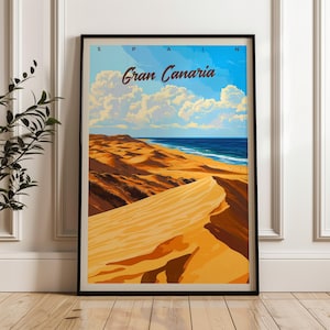 Gran Canaria Travel Poster - Spain Wall Art Print, Illustration Artwork, Atlantic Home & Office decor, Canary Islands Gift idea
