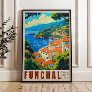 Funchal Travel Poster, Portugal Wall Art Print, Illustration Artwork, Atlantic Ocean Home & Office decor, Madeira Gift idea