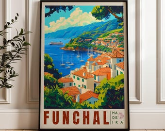 Funchal Portugal Travel Poster: Madeira Illustration Art Print