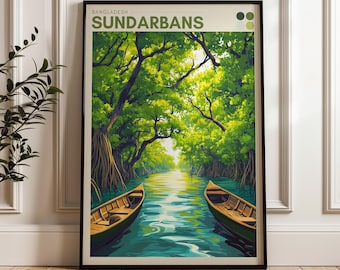 Sundarbans Bangladesh Travel Poster: Tropical Illustration Art