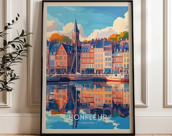 Honfleur France Travel Poster: Normandy Seine River Art Print