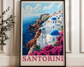 サントリーニ島（ギリシャ）旅行ポスター：イアの壁掛けアートプリント