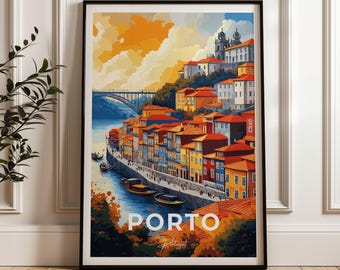 Porto Portugal Travel Poster: Illustrated Cityscape Wall Art