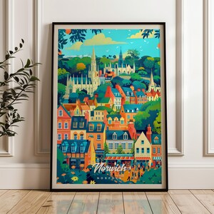 Poster di viaggio Norwich - Stampa artistica da parete Inghilterra, poster illustrativo, opera d'arte, arredamento per la casa e l'ufficio, idea regalo, stampa di viaggio, poster Norfolk