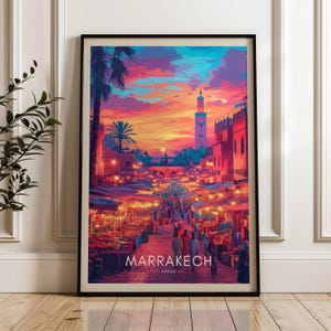 Poster di viaggio di Marrakech - Stampa artistica da parete in Marocco, Illustrazione di Medina, Decorazione per casa e ufficio, Idea regalo, Stampa di viaggio di Jemaa el-Fnaa