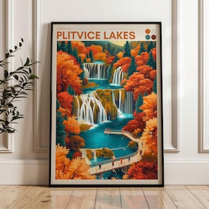 Plitvice Lakes Travel Poster: Croatia National Park Wall Art