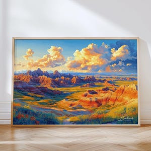 Badlands National Park Horizontal Travel Print - South Dakota  Wall Art Framed Poster, Illustration Artwork, Home & Office decor, Gift idea