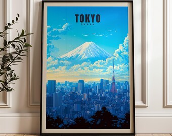 Reisposter Tokio, Japan: stadsgezicht illustratie kunstafdruk