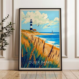 Outer Banks Travel Poster - North Carolina Wall Art Print, Atlantic Illustration Artwork, Home & Office decor, United States Gift idea