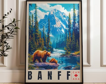 Banff Travel Poster: Illustrated Canadian Rockies Art Print