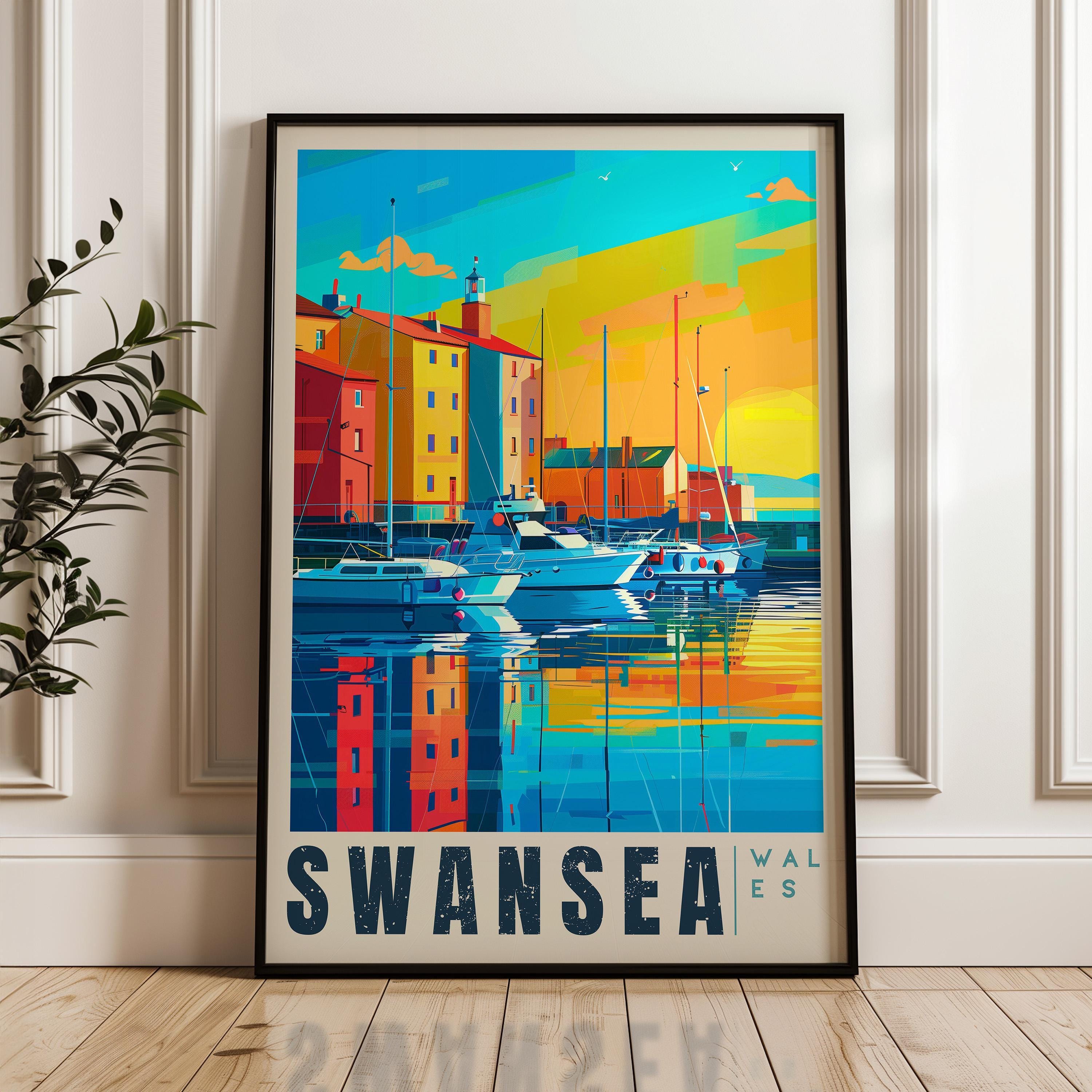 Swansea Wales Travel Poster: Vibrant UK Wall Art