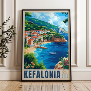 Kefalonia Island Travel Print - Griechenland Wandkunst Poster, Ionisches Meer Illustration Kunst, Haus & Büro Dekor, Mittelmeer Geschenkidee