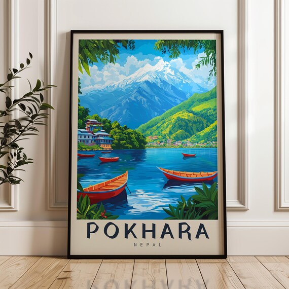Pokhara Nepal Travel Poster: Annapurna & Phewa Lake Art Print