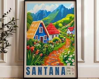 Santana Madeira Travel Poster: Portugal Illustration Art Print