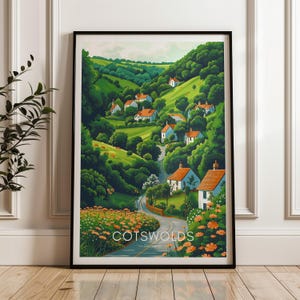 Póster de viaje de Cotswolds: impresión de arte mural de Inglaterra, póster de ilustración, decoración del hogar y la oficina, idea de regalo, impresión de viaje, póster del parque nacional del Reino Unido