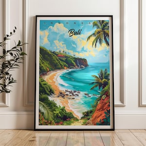 Bali Travel Poster: Indonesia Tropical Beach Art Print