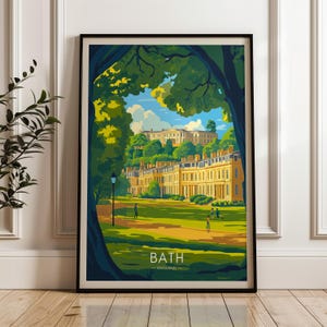 Stampa di viaggio Bath Spa - Poster da parete in Inghilterra, illustrazione del Regno Unito, arredamento per la casa e l'ufficio nel Regno Unito, idea regalo Somerset, romano