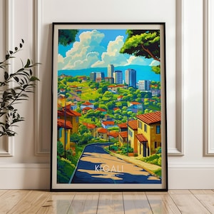 Kigali Travel Print - Rwanda Wall Art Poster, Nyarutarama Illustration Artwork, Kinyarwanda Home & Office decor, Africa Gift idea