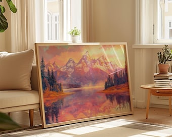 Grand Teton Horizontal Print, Wyoming National Park, Mountain Landscape Art