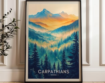 Carpathian Mountains Travel Poster: Romania Forest Art Print