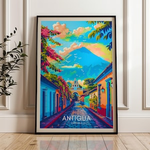 Poster di viaggio Antigua - Stampa artistica da parete Guatemala, Poster illustrativo, Arredamento per la casa e l'ufficio, Idea regalo, Stampa di viaggio, Stampa del Sud America