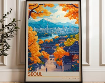 Seoul Autumn Travel Poster: South Korea Wall Art Print