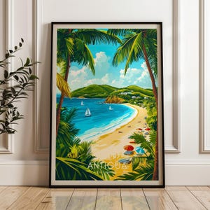 Antigua Beach Print: Caribbean Travel Poster, Tropical Wall Art