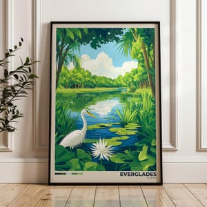 Poster di viaggio Everglades - Stampa artistica da parete della Florida, illustrazione di zone umide, arredamento per la casa e l'ufficio, idea regalo, stampa di viaggio negli Stati Uniti