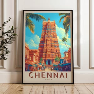 Chennai India Travel Poster: Temple Wall Art Print