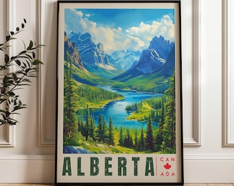 Alberta Canadian Rockies Landscape Print, Forest Lake Poster